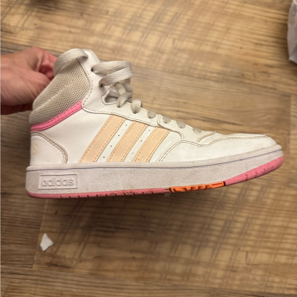 Adidas Kids Cream and Pink high top Sneakers